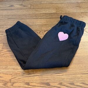Girls Do Too Black Kids Joggers with Pink Heart Size Medium